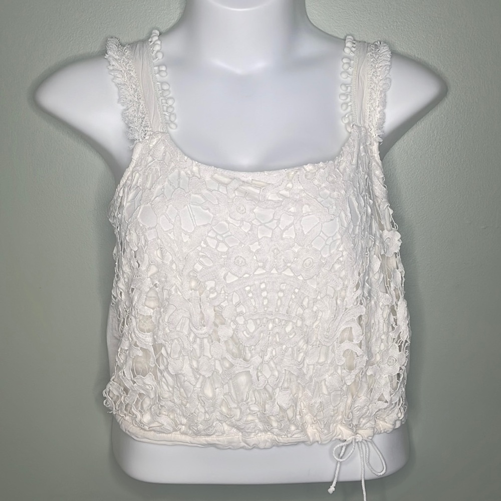 Tiny for Anthropologie cream lace crop top womans large
